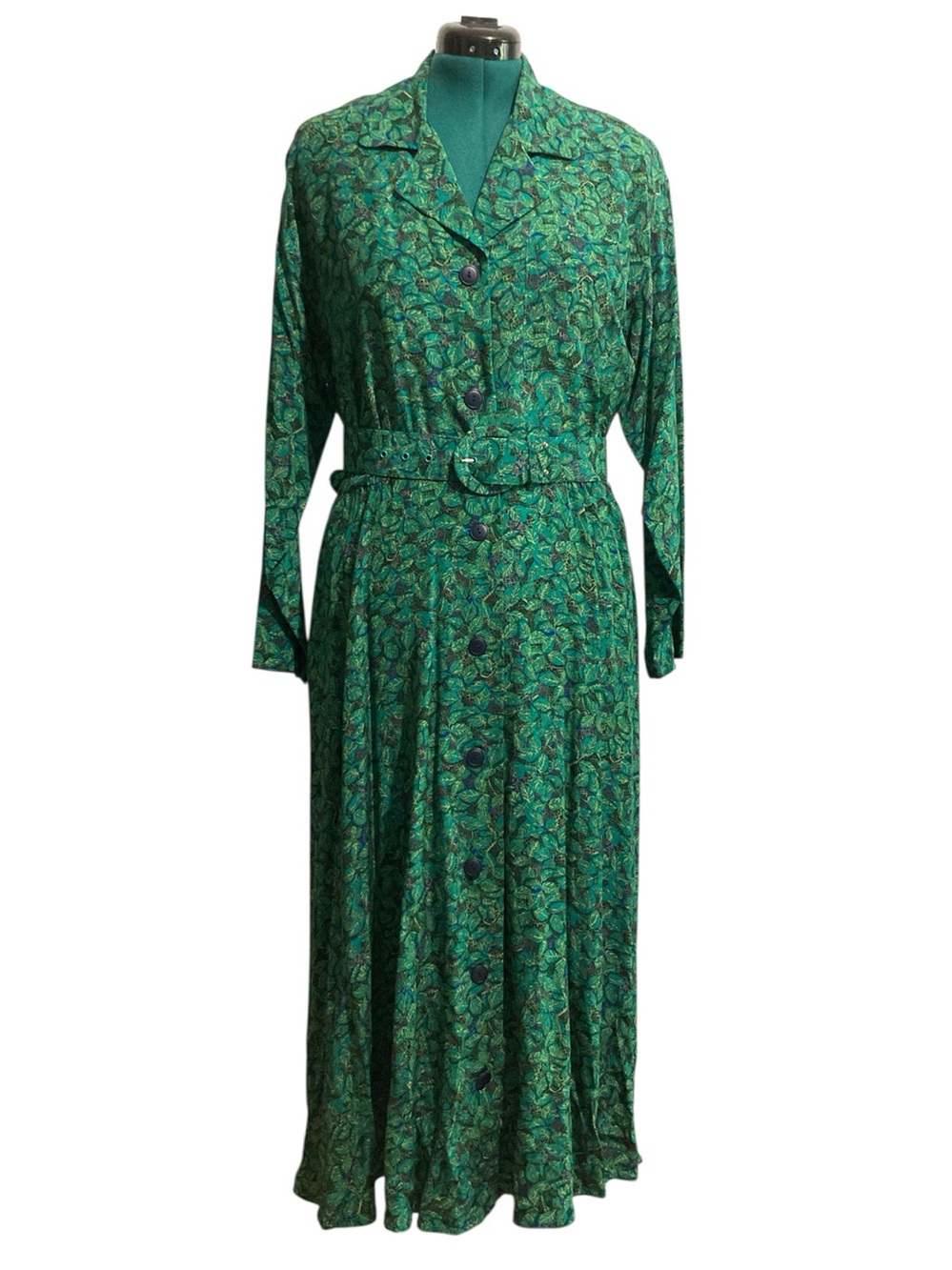 Vintage Gillian 100% Silk Botanical Print Belted Shirtdress